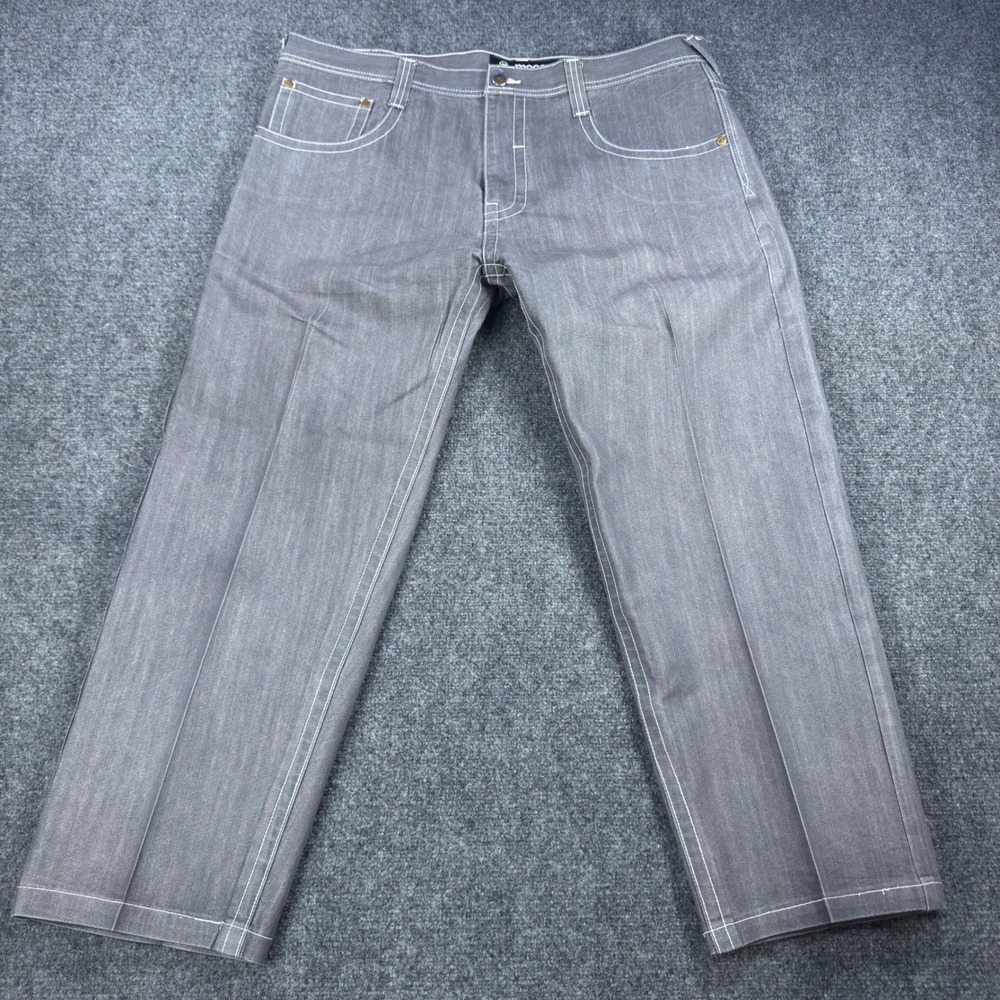 Mecca Mens Gray Straight Fit Contrast Stitch Embroidered Jeans 46x32